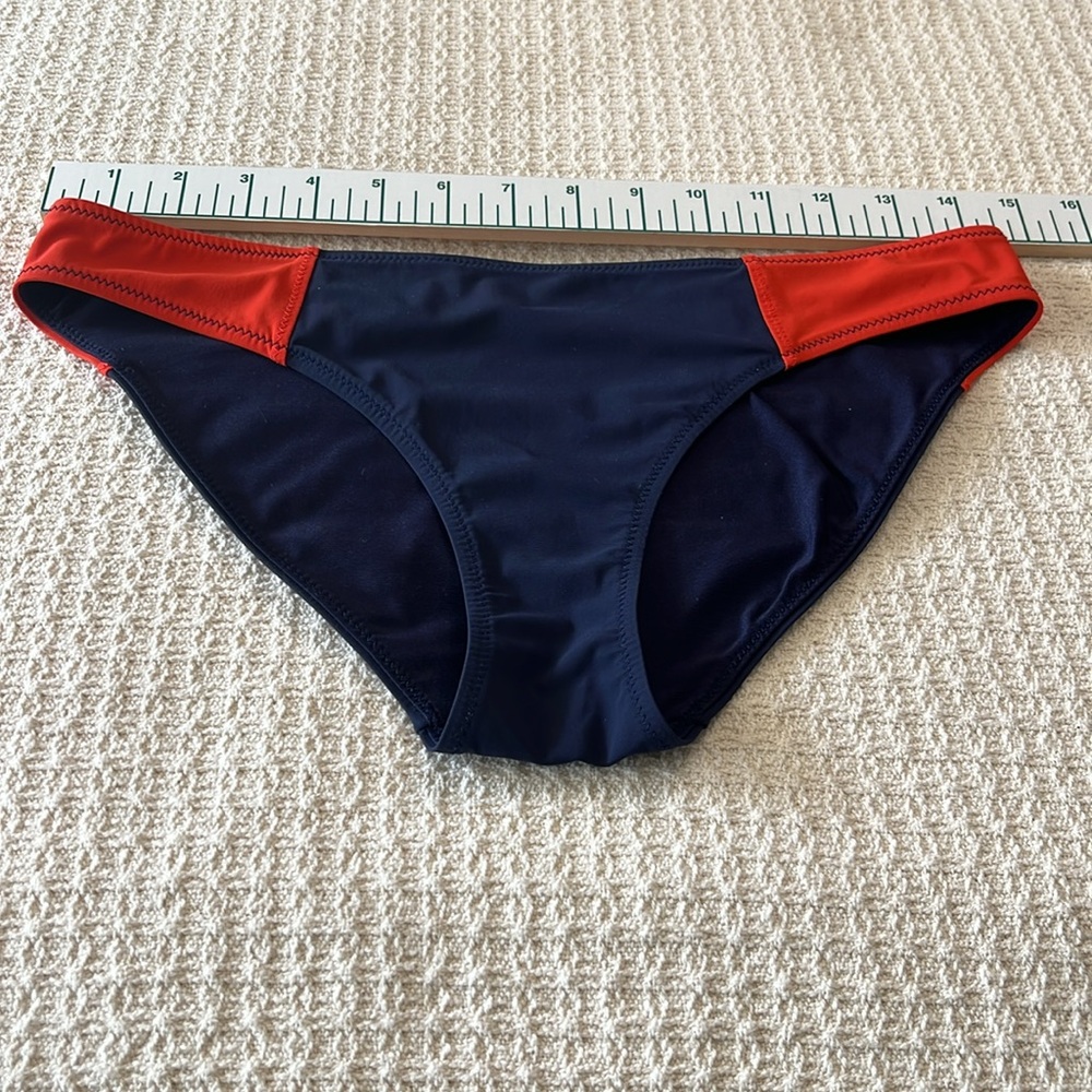 ATHLETA  XS bikini bottoms, navy & orange with navy/orange stitching fully lined